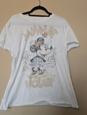 Disney White Minnie Mouse Graphic Tee with Pastel Accents
